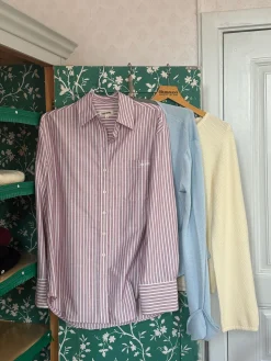 Fashion Djerf Avenue Breezy Classic Shirt Burgundy Stripe