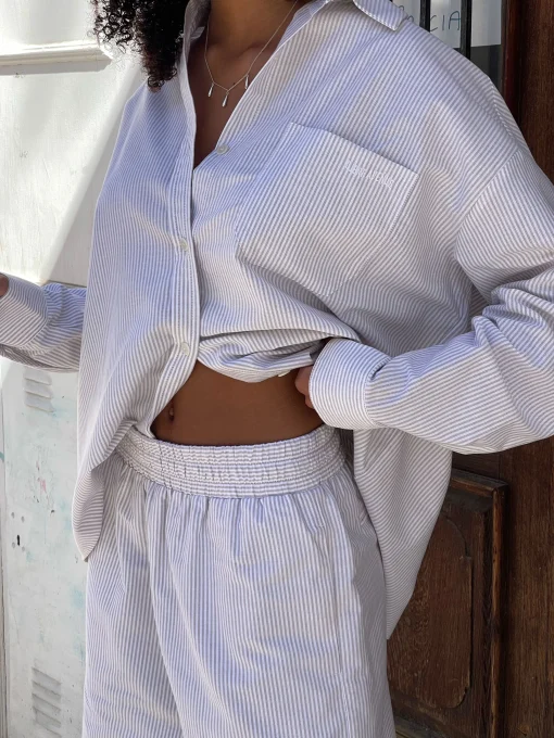 Shop Djerf Avenue Breezy Shorts Beige Stripe