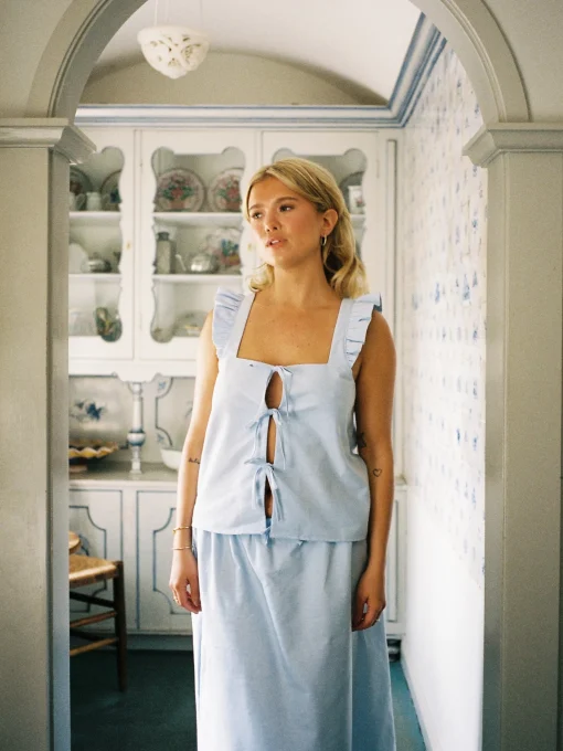 New Djerf Avenue Breezy Tie Top Blue