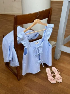 New Djerf Avenue Breezy Tie Top Blue