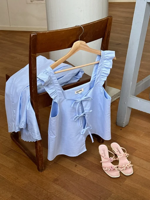 New Djerf Avenue Breezy Tie Top Blue