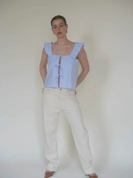 New Djerf Avenue Breezy Tie Top Blue