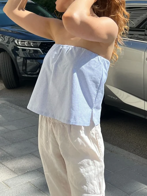 Fashion Djerf Avenue Breezy Tube Top Blue Stripe