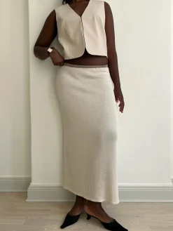 New Djerf Avenue Contrast Midi Skirt Ivory