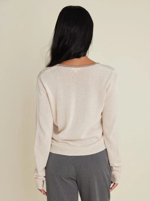 Best Sale Djerf Avenue Contrast V-neck Cardigan Ivory