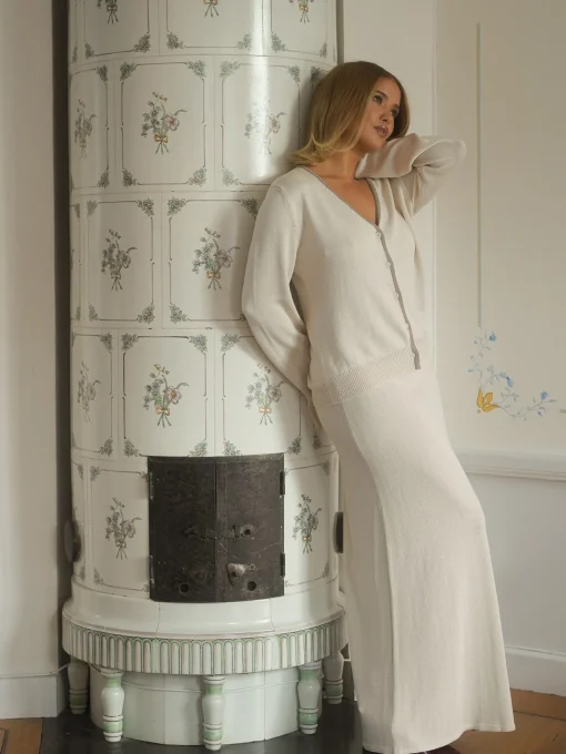 Best Sale Djerf Avenue Contrast V-neck Cardigan Ivory