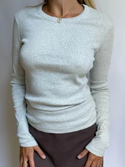 Flash Sale Djerf Avenue Daily Long Sleeve Top Ribbed Grey Melange