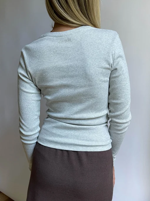 Flash Sale Djerf Avenue Daily Long Sleeve Top Ribbed Grey Melange