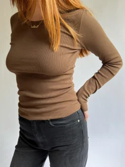 Flash Sale Djerf Avenue Daily Long Sleeve Top Ribbed Cocoa