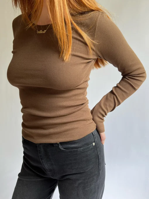 Flash Sale Djerf Avenue Daily Long Sleeve Top Ribbed Cocoa
