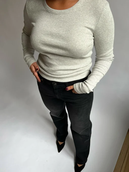 Flash Sale Djerf Avenue Daily Long Sleeve Top Ribbed Grey Melange
