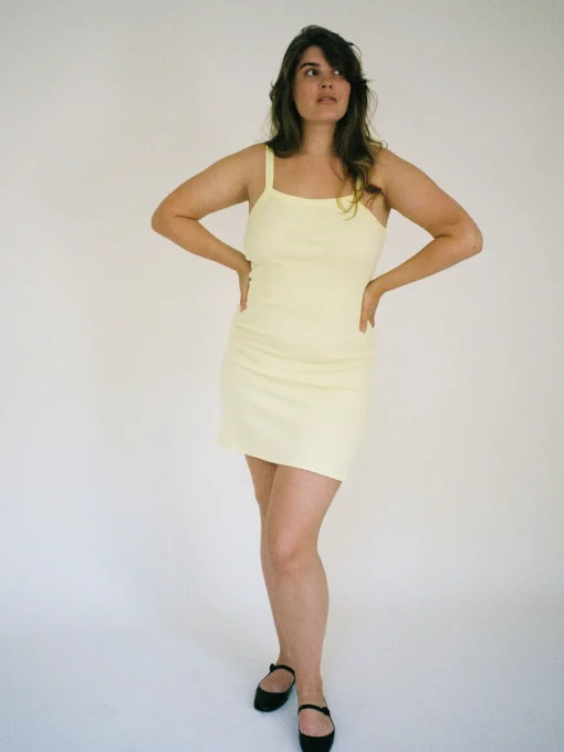 Online Djerf Avenue Daily Tank Dress Ribbed Baby Yellow