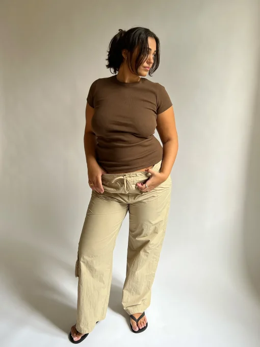 Outlet Djerf Avenue Daily T-Shirt Ribbed Cocoa