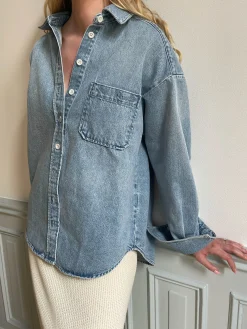 Cheap Djerf Avenue Denim Shirt Washed Blue