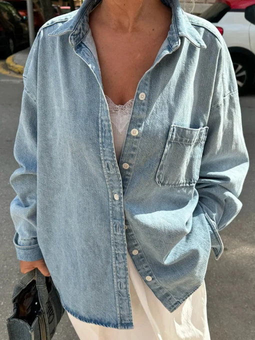 Cheap Djerf Avenue Denim Shirt Washed Blue