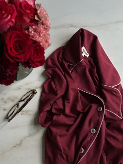 Shop Djerf Avenue Go Slow PJ Shirt Burgundy