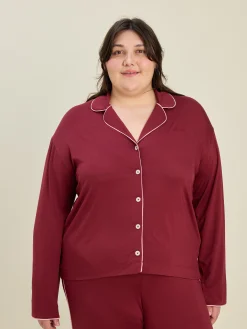 Shop Djerf Avenue Go Slow PJ Shirt Burgundy