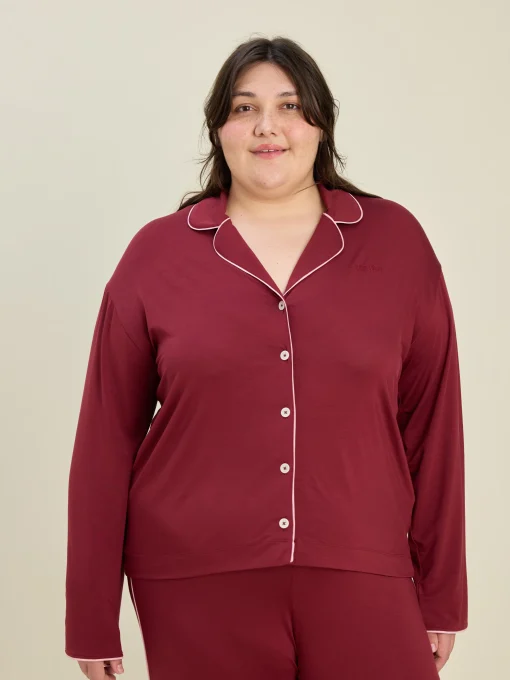 Shop Djerf Avenue Go Slow PJ Shirt Burgundy