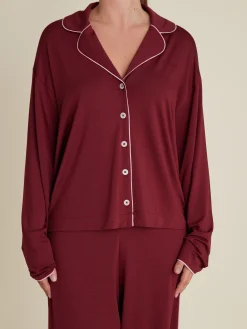 Shop Djerf Avenue Go Slow PJ Shirt Burgundy