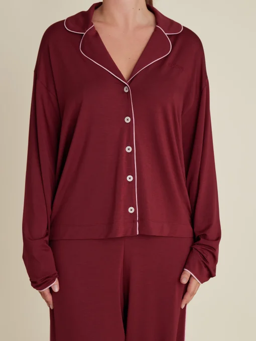 Shop Djerf Avenue Go Slow PJ Shirt Burgundy