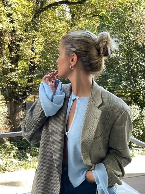Shop Djerf Avenue Knitted Button Up Top Blue