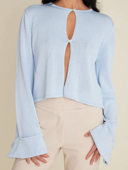 Shop Djerf Avenue Knitted Button Up Top Blue