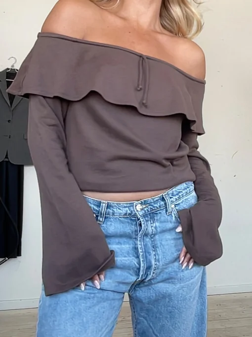 Store Djerf Avenue Morena Off Shoulder Top Brown