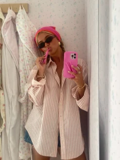 Hot Djerf Avenue Poplin Classic Shirt Pink stripe
