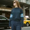 Clearance Djerf Avenue Striped Sleeve Crewneck Blue