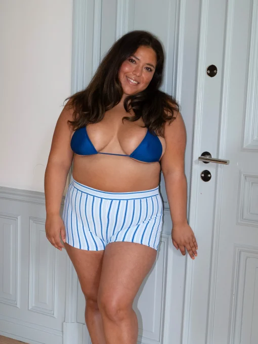 Cheap Djerf Avenue Sunrise Satin Bikini Top Deep Blue