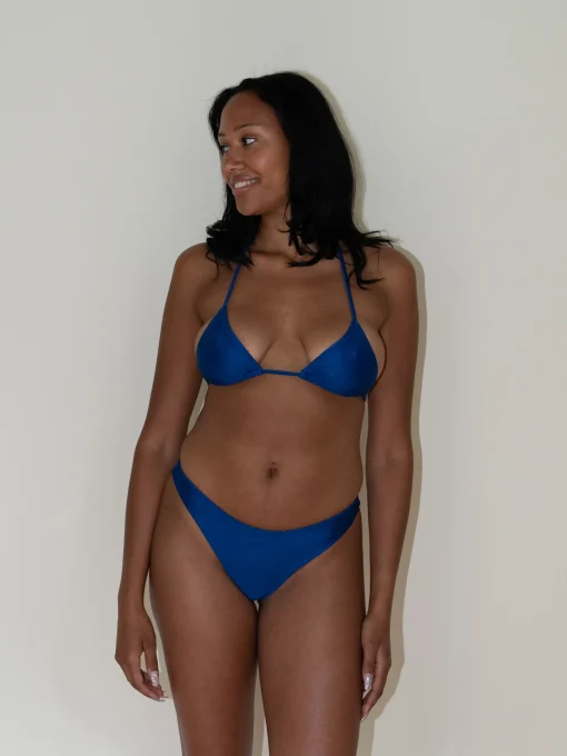 Cheap Djerf Avenue Sunrise Satin Bikini Top Deep Blue
