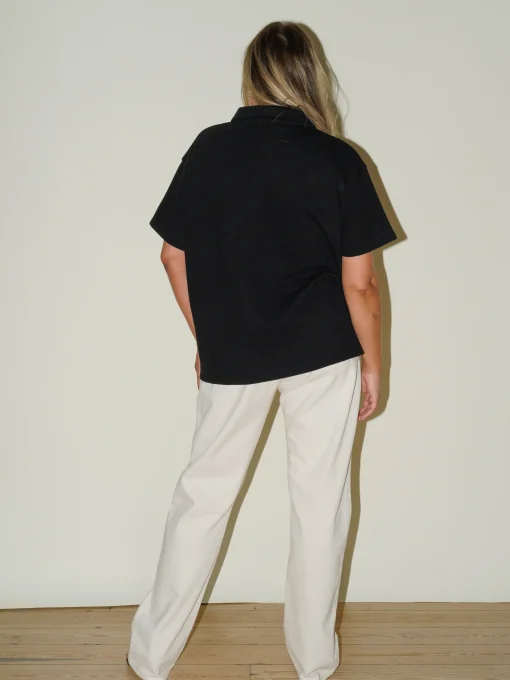 Discount Djerf Avenue Textured Polo Top Black