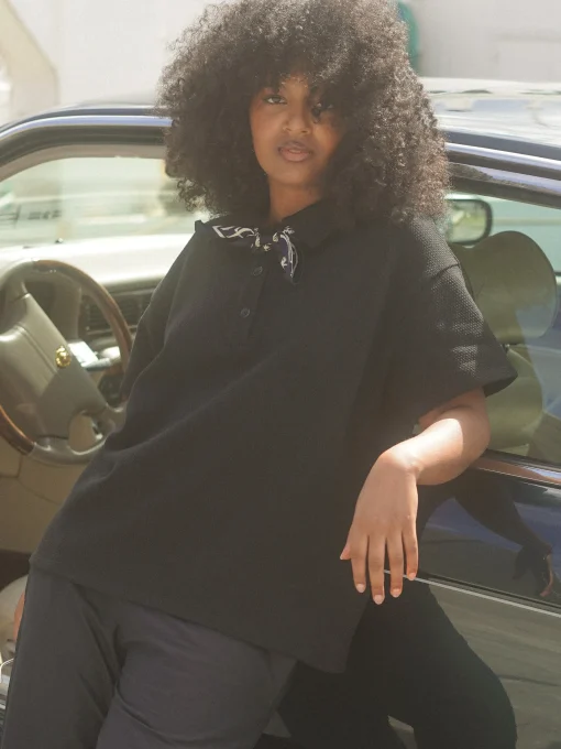 Discount Djerf Avenue Textured Polo Top Black