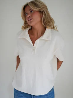 Discount Djerf Avenue Textured Polo Top Cream