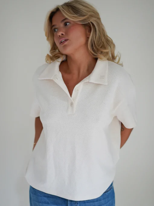 Discount Djerf Avenue Textured Polo Top Cream