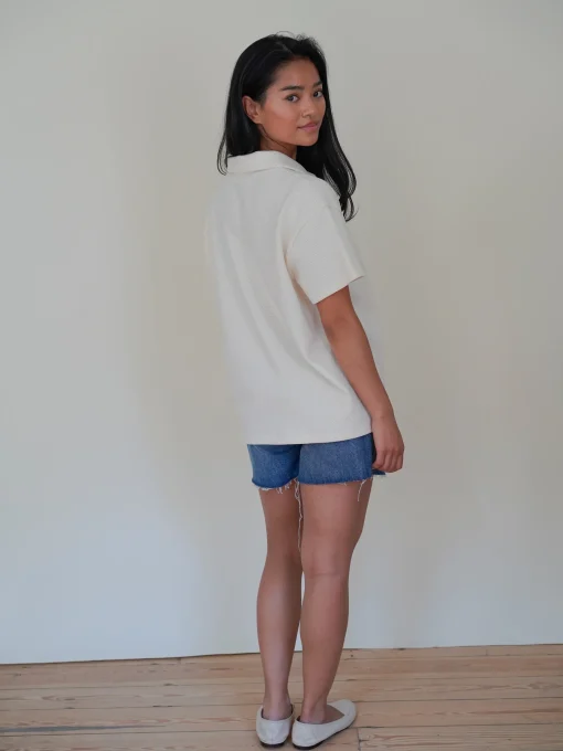 Discount Djerf Avenue Textured Polo Top Cream