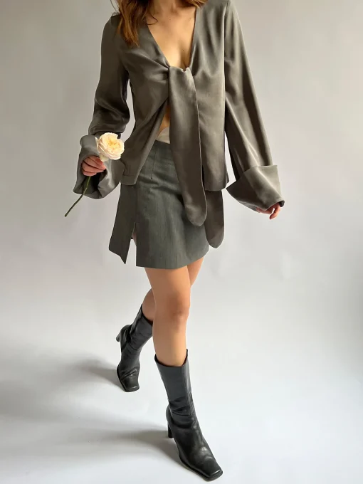 Fashion Djerf Avenue Tie Top Long Sleeve Storm